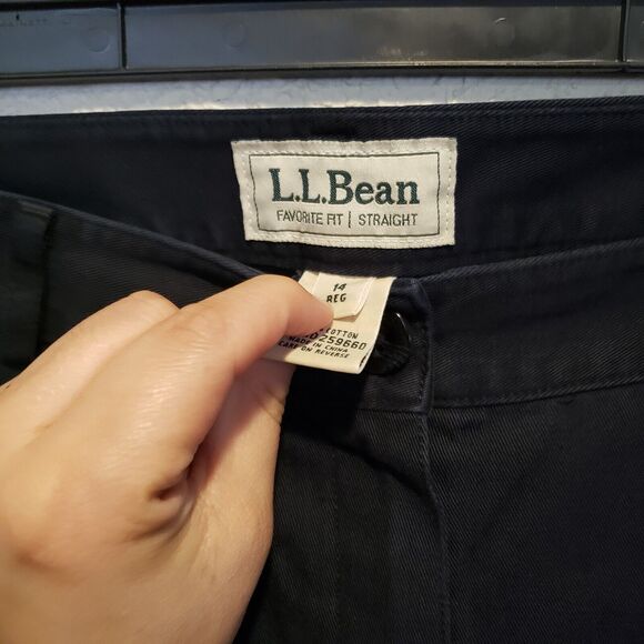 LL Bean Signature Chino Pants Womens 14 Reg Blue Mid Rise Straight Stretch Ctton - Picture 5 of 7